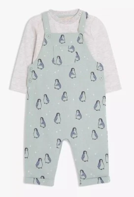 John Lewis Baby Jungen Pinguin Jersey Latzhose Set *Neu mit Etikett*