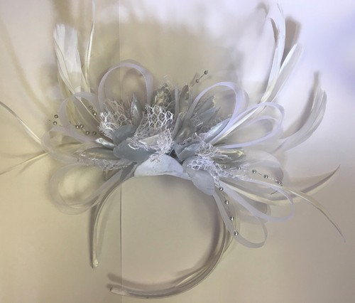 BESPOKE White and Silver Fascinator 