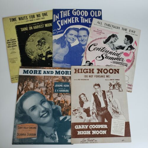 5 Vintage 1940s 1950s Sheet Music Easy Listening Musicals High Noon - Afbeelding 1 van 12