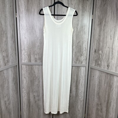 Flax Maxi Dress Ivory Sleeveless Stretch See Through Coverup Slit Jersey Sz  M | eBay