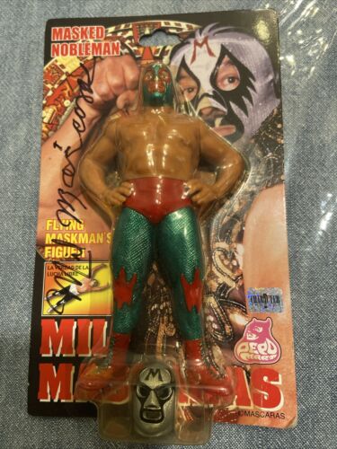 Mil Mascaras Autographed Masked Nobleman Flying Maskman Figure Green - Picture 1 of 9