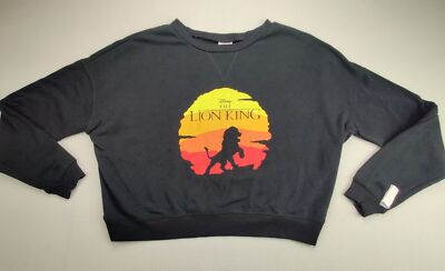 Disney Lion King Wmn's Large Black Sunrise Silhouette Shadow Cropped Sweatshirt