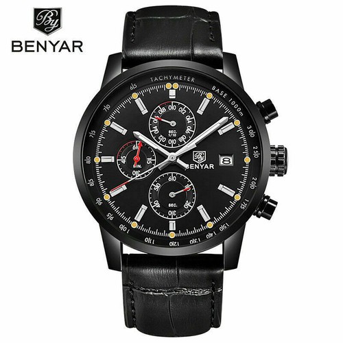 BENYAR Men's Business Quartz Wrist Watch Date Chronograph Dial Leather Watches - Picture 15 of 16