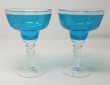 2 Blue and Clear Plastic Margarita Glasses 16 oz each Beach Nautical