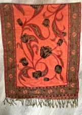 Lux Shaw Brillantly Colors of orange , Green & Brown Paisly Design with tassels