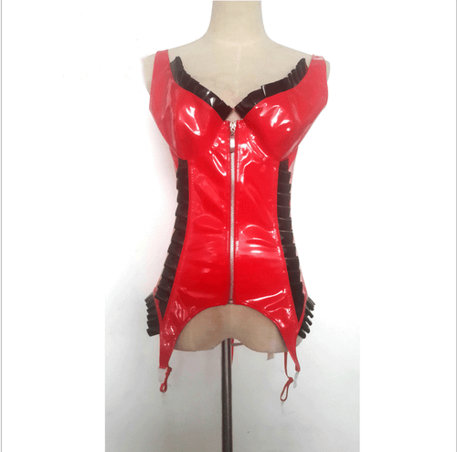 Womens Burlesque Gothic Corset Basque Cincher Lingerie Bustier PVC Shaper Zipper - Picture 25 of 25