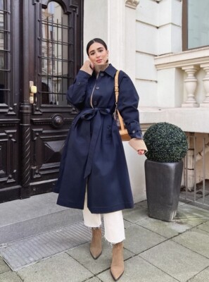 ZARA BELTED OVERSIZED TRENCH COAT NAVY BLUE SIZE M 8509/347 UK