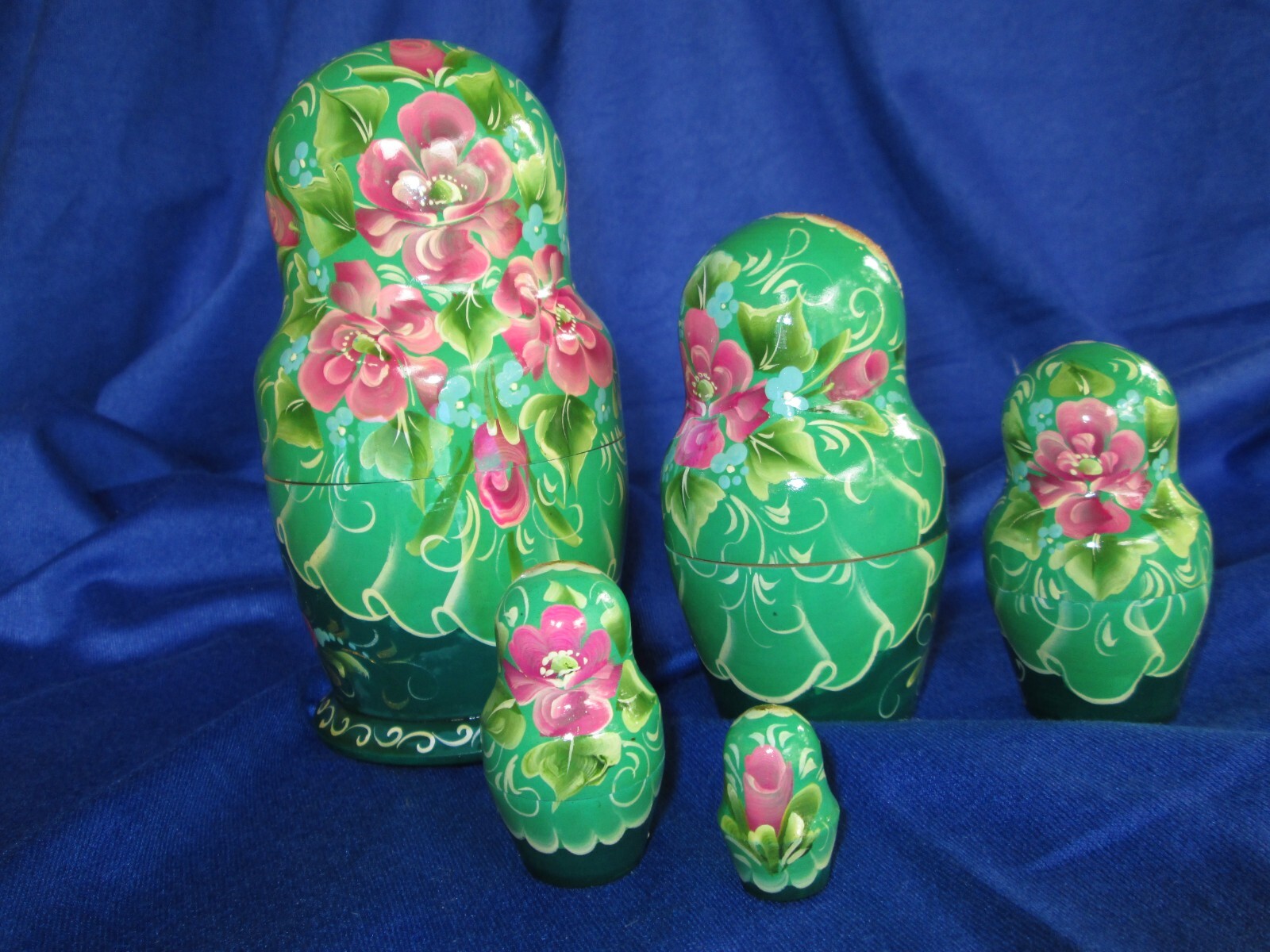Vintage 6" Hand Painted Wooden Russian Nesting Dolls Set of 5 Signed on Bottom