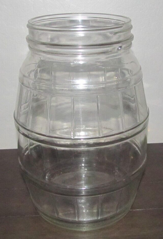 Large Vintage Collectible Barrel Glass Jar Pickle Jar Country Store Keg 10" Tall