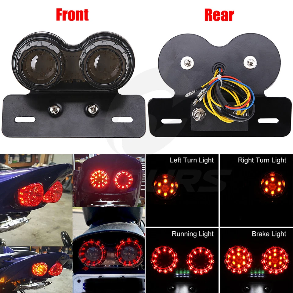 Motorcycle LED Brake Tail Light Turn Signal License Plate For Cafe Racer US - Image 4 of 4