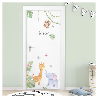 Türaufkleber mit Namen Wandsticker Safari Tiere Kinderzimmer Wandtattoo DL878