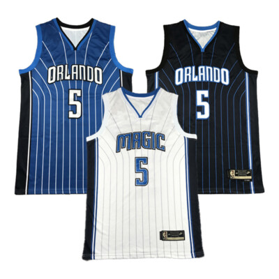 Neu Basketball Trikots Genäht Magic Schwarz/Weiß/Blau S-2XL