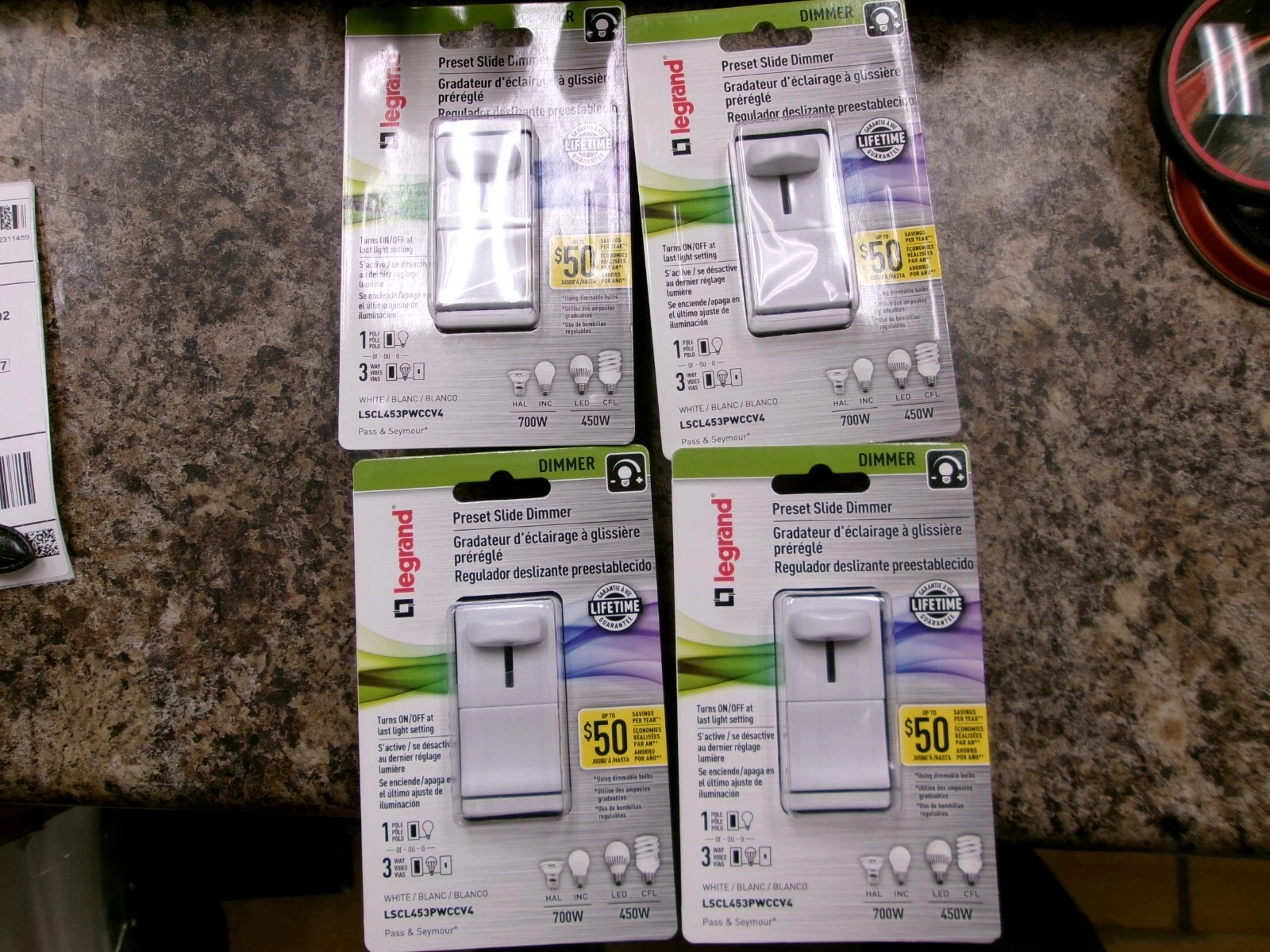 4 LEGRAND WHITE PRESET SLIDE DIMMER SWITCHES LSCL453PWCCV4 CFL / LED EDDIE-1