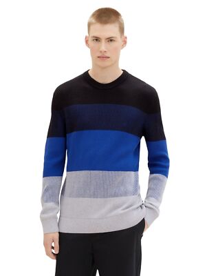 Tom Tailor Denim Herren Rundhals Pullover STRUCTURED COLORBLOCK - Regular Fit