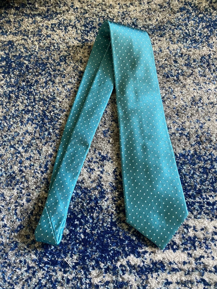 Corbata Ralph Lauren Etiqueta Púrpura Aqua Blanco Lunares Seda Italiana Foto 2 de 4