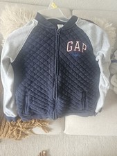 Gap Original Boys Quilted Bomber Jacket Full Zip Pockets Navy/Gray XXl