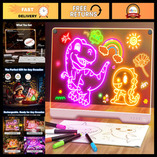 16" Rechargeable LED Doodle Board - 7 Color Modes, Light Up Drawing Pad, Art Gif