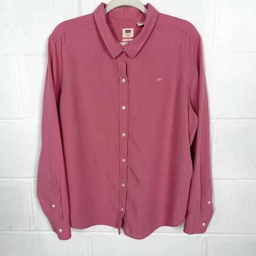 Levi's Womens Button Up Collar Top Pink Linen Blend Classic Preppy Capsule XXL - Picture 1 of 14