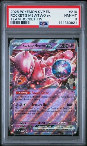 2025 Pokemon SVP TIN Promo #216 Team Rocket's Mewtwo EX Rare PSA 8 Mint Holo
