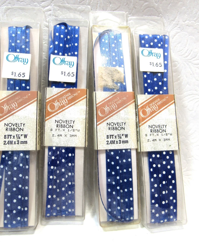 Vintage Offray Polka Dot Ribbon Lot of 10 Pink, Blue Mist, Royal Blue 1/8" New - Image 3 of 4