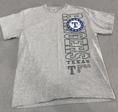 Texas Rangers Shirt Mens Large Gray MLB Baseball Tee Arlington Ballpark Logo vtg