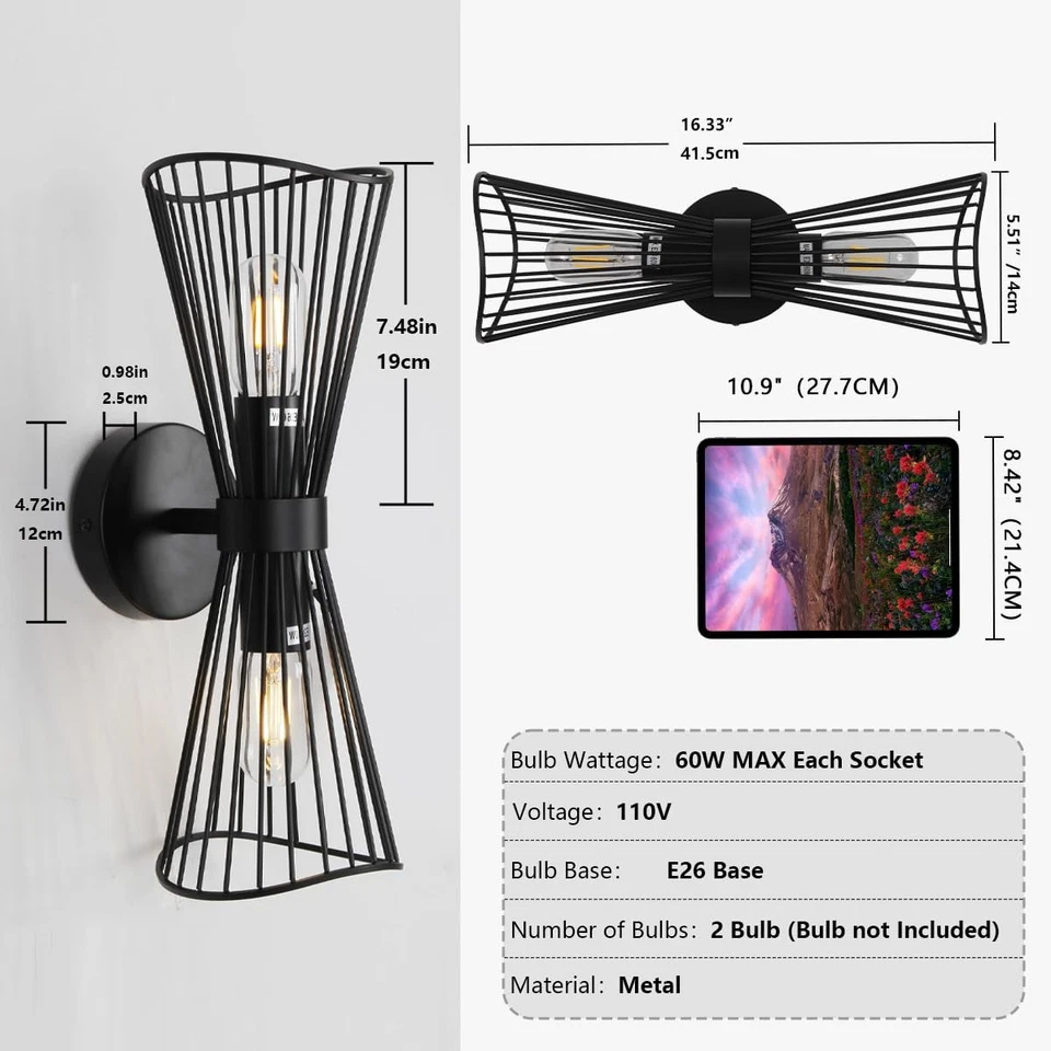 Black 2-Light Vanity Wall Sconce Farmhouse Light Fixtures Over Mirror,Modern ... - Image 2 of 4