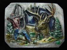 QH09106 VINTAGE 1990  BOWHUNTING DEER  COMMEMORATIVE BERGAMOT BELT BUCKLE