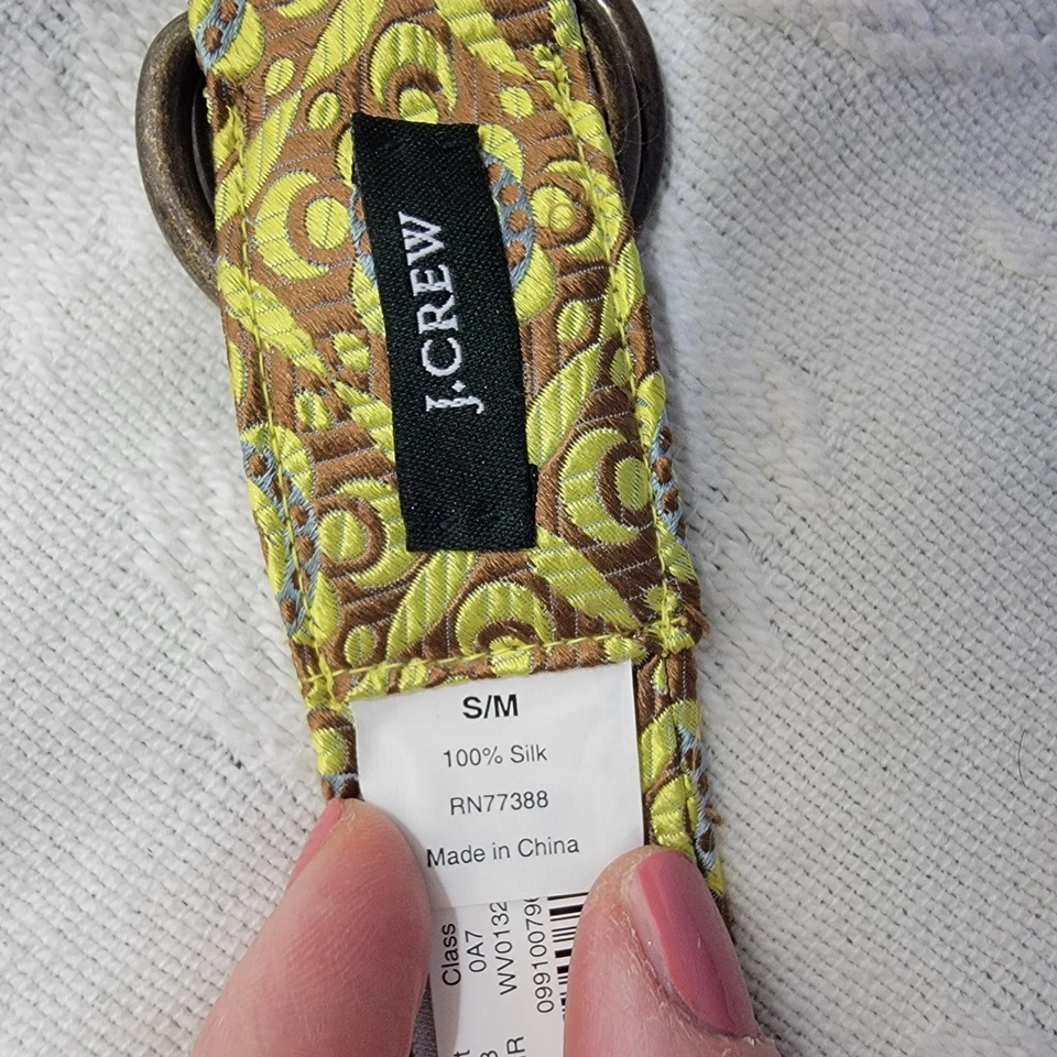 J. Crew NUEVO NUEVO CON ETIQUETAS 100% Seda Brocado Floral Cinturón Talla S/M Marrón Tapiz Chartreuse Foto 4 de 4