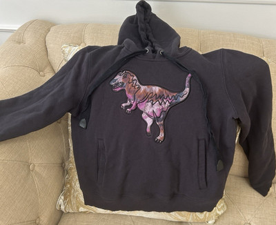 COACH x Kaffe Fassett Rexy Dinosaur Hoodie Black Womens Size L Boxy Cropped Fit