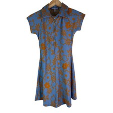 Urban Outfitters Women's XS Blue Burnt Orange Floral 1/4 Zip Arlo Retro Dress