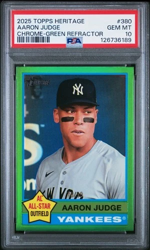 Aaron Judge 2025 Topps Heritage #380 (PSA 10-Gem Mint) Chrome Green Border 70/99