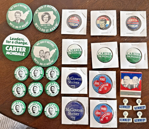 28 Vintage Campaign Pinback Button JFK Kennedy Carter LBJ McGovern Political Lot