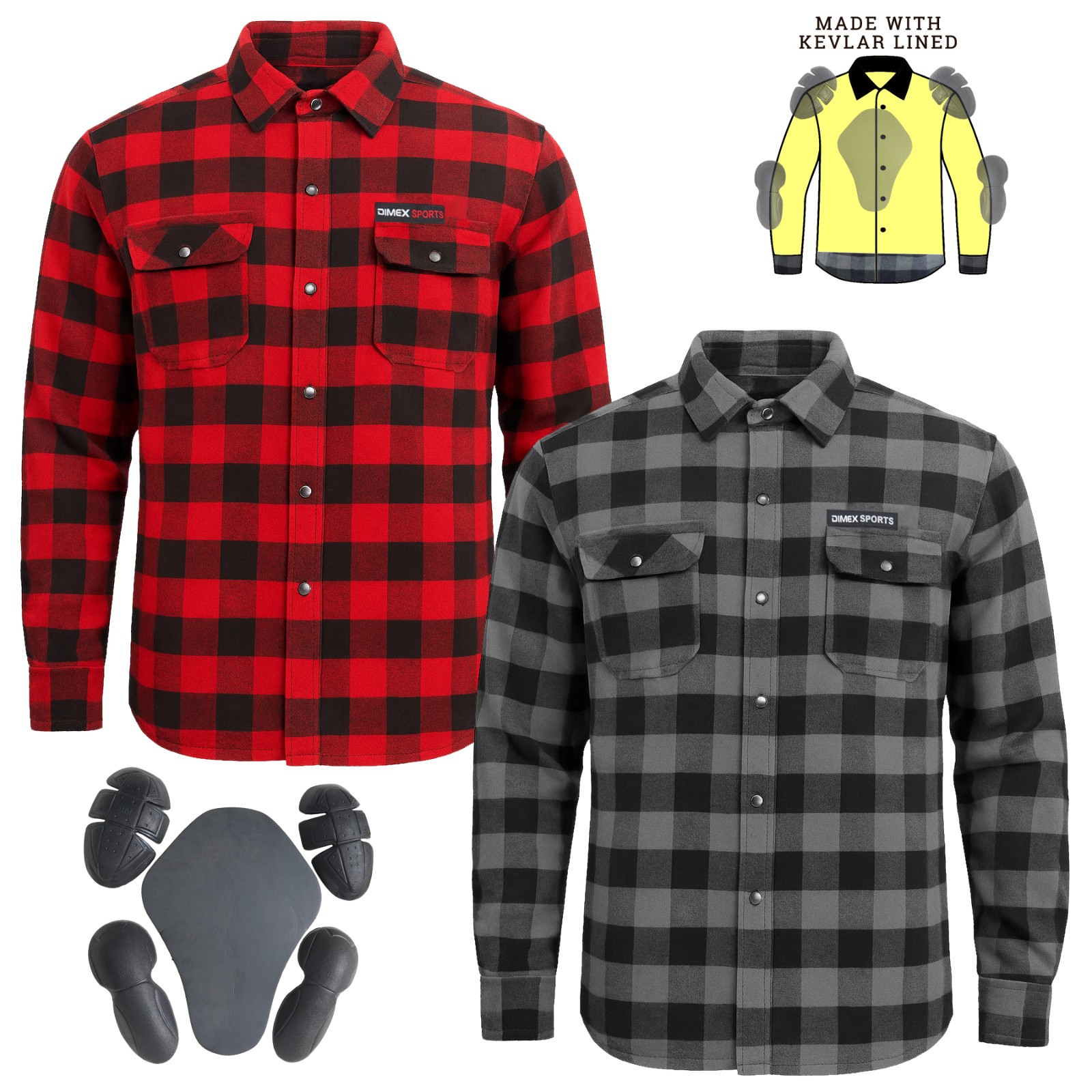 Camisa de franela Dimex para hombre para motocicletas carreras de carretera forrada con armaduras CE de Kevlar