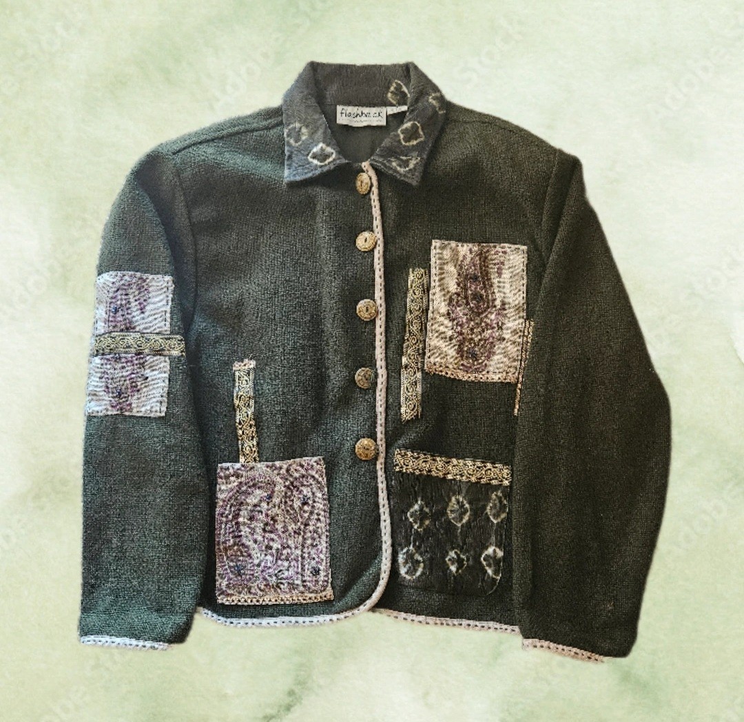 Flashback Patchwork Unique Jacket. Dark Olive. Me… - image 1