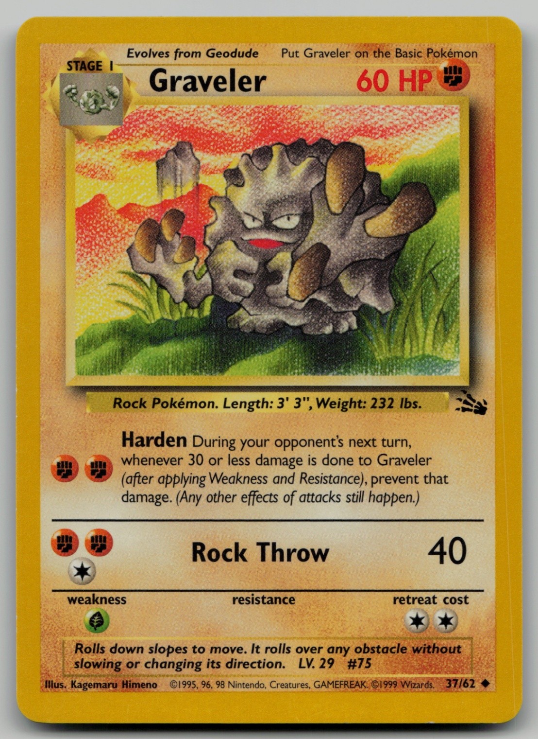 Graveler Uncommon Fossil 37/62 NM