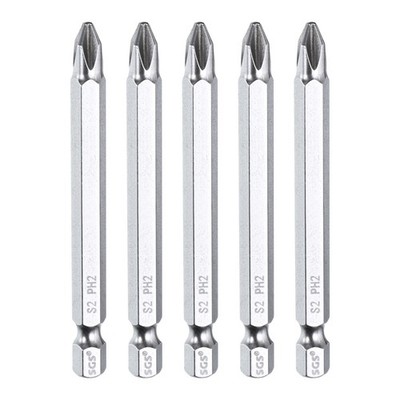 5pcs Magnetic Phillips Screwdriver Bit PH2 1/4'' Hex Shank 75mm Long 6.2mm Rod