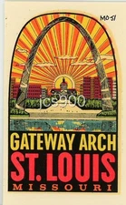 VINTAGE GATEWAY ARCH ST. LOUIS MISSOURI STATE SOUVENIR TRAVEL WATER DECAL 1960s