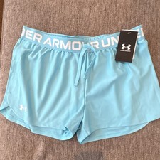 Under Armour HeatGear Girls YXL Light Blue Sweat Shorts Loose Fit Elastic Waist