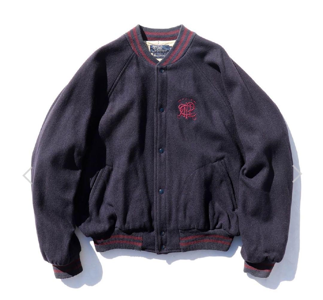 80S Vintage Usa Polo Ralph Navy Varsity Jacket No.sj1756