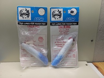 2 ~  Vintage Atom Saltwater Top Lure 56 P Striper Swiper 2-1/2 oz Blue White NEW
