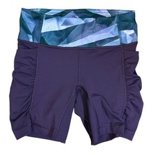 Lululemon Run Speed Shorts Purple Geometric Ruched Pockets Size 4 6 Inseam