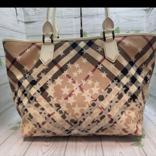 Burberry Beige Leather Tote Bag Authentic Luxury Large Handbag with Iconic Logo