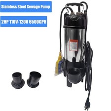 2 HP 6500GPH Submersible Sump Pump Stainless Steel Sewage Cutter Grinder 110V