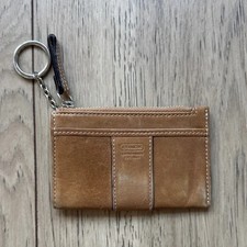 Coach Vintage Brown Leather Card Holder Coin Purse Keychain Holder