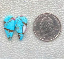 Cotton Candy Pair Kingman Turquoise Pear Cabochon Gemstone 14 Ct F0=302