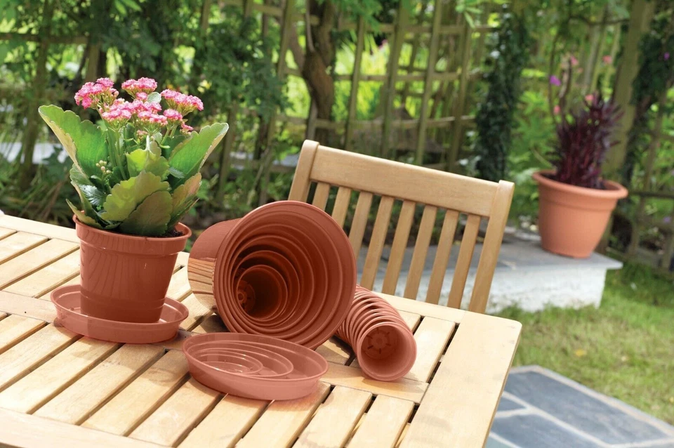Plastic Terracotta Plant Pot Garden Flower Growing Planter 3′′ to 15′′ Round Pot - Image 3 of 4