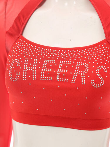 Women Cheer Uniform Tops Night Club Crop Top Rhinestone Cheerleader Costume - Picture 7 of 87