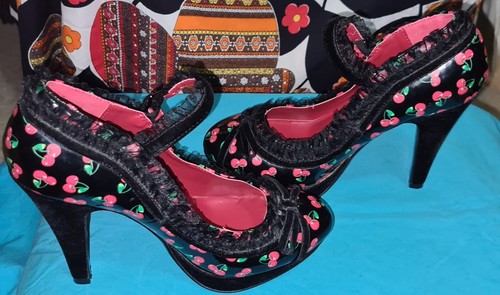 PinUp Couture Bettie - 16 Black Patent Leather With Cherries Print Platform... - Picture 8 of 24