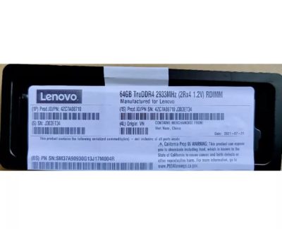 01KR356 4ZC7A08710 Lenovo/IBM 2RX4 64GB DDR4 PC4-2933Y RDIMM SR630