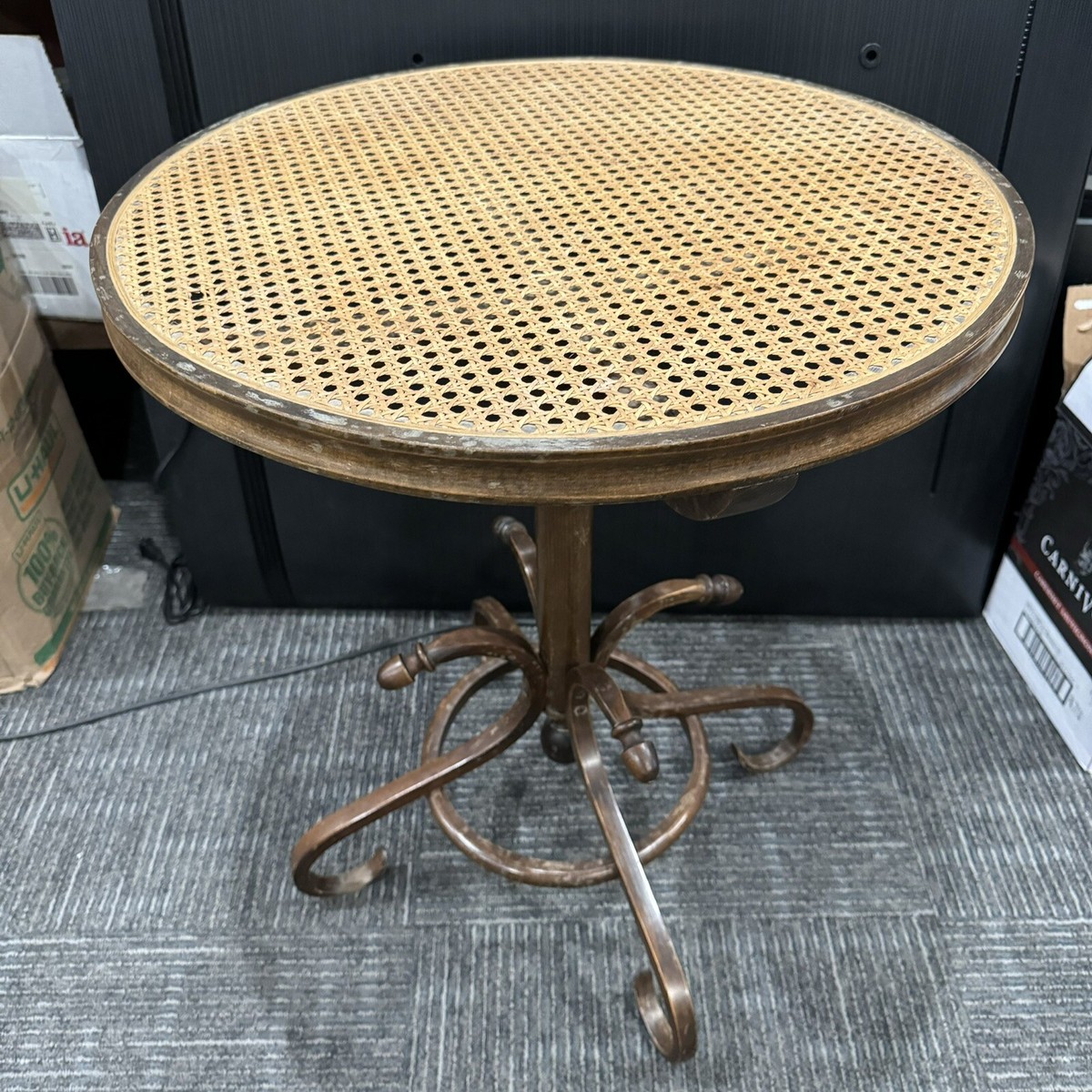 VTG Bentwood Bistro Table Round Caned MCM Rattan Top BOHO VTG Bentwood Bistro Table Round Caned MCM Rattan Top BOHO